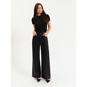 NWT DAZE Far Out Wide Leg Vegan Leather Pants sz 26 High Rise Black Patchpocket